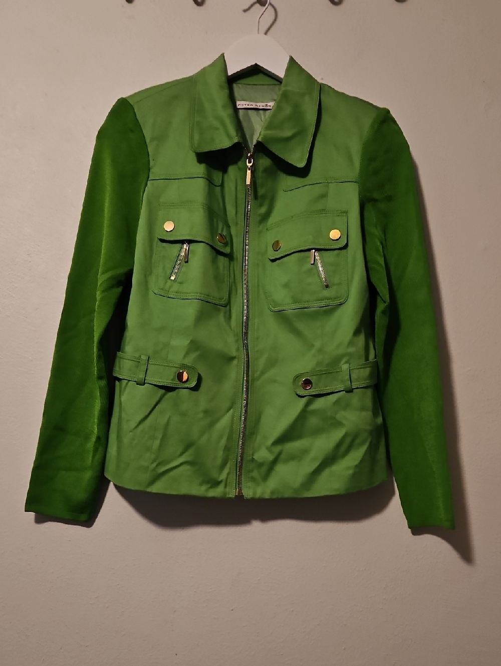 Peter Nygard Bright Green Utility Jacket with Gold Hardware